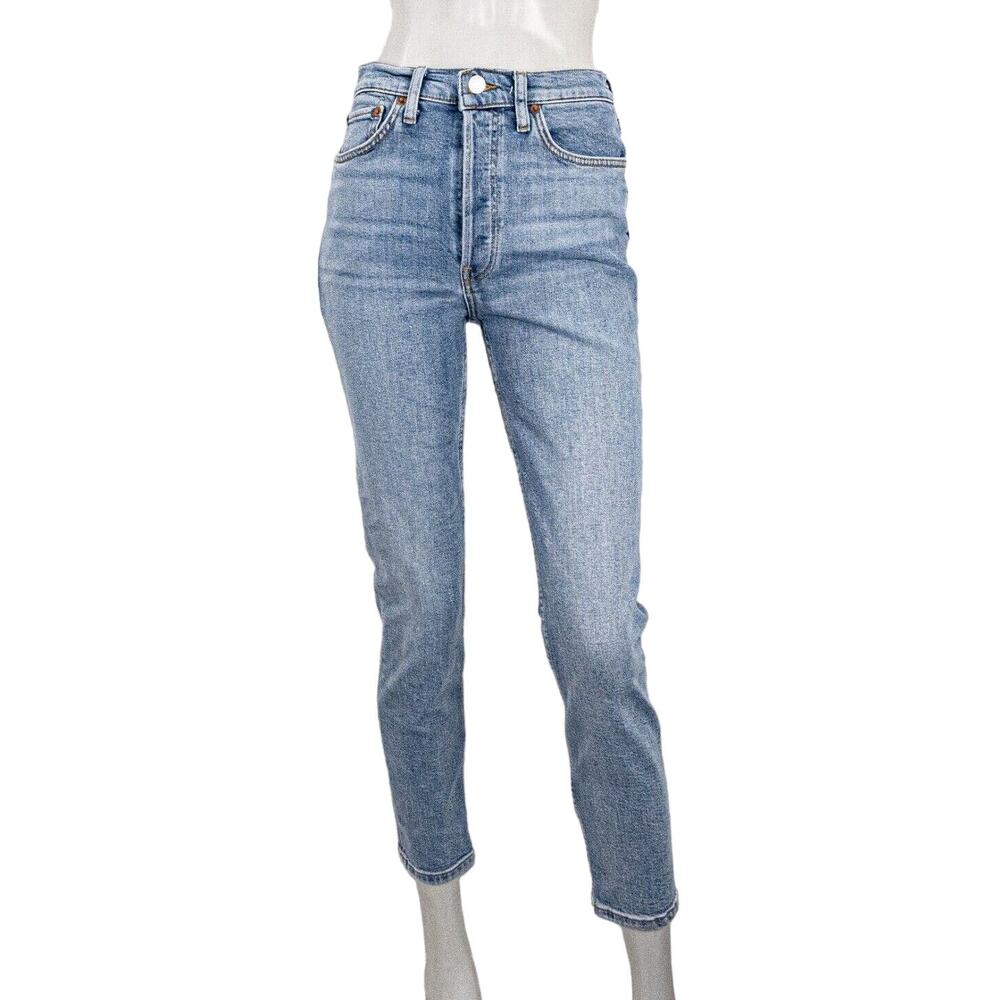 RE/DONE 90s High Rise Ankle Crop Denim Jeans in Mid 90s blue size 28